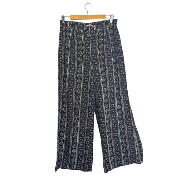Guess Womens Boho Floral High Rise Wide Leg Flowy Pants Zip Waist Sz M Tribal - Picture 1 of 7